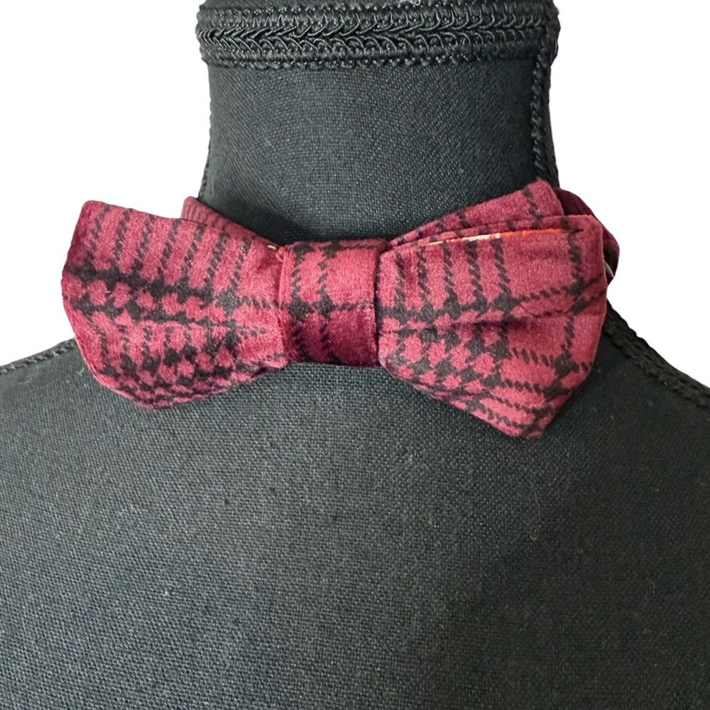 PAISLEY & GRAY New Ultrasuede Velvety Burgundy Plaid Floral Adjustable Bow Tie